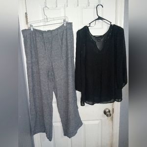 Woman xl loose fit black pant and xl sheer top with cami tank shirt